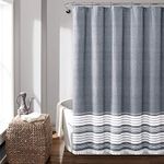 Lush Decor, Navy Nantucket Yarn Dyed Cotton Tassel Fringe Shower Curtain, 72" x 72", 72" x 72