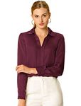 Allegra K Women's Office Elegant V Neck Blouse Long Sleeve Work Shirt Wine Red Large