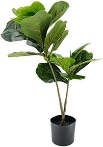 EZY Hedge and Plants 2.3ft Artificial Potted Plant Fake Fiddle Leaf Fig Plant in Black Pot for Home Office Shop Cafe Indoor Patio Decor, 70cm - Green