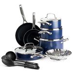 Blue Diamond Cookware Diamond Infused Ceramic Nonstick 14 Piece Cookware Pots and Pans Set PFAS-Free Dishwasher Safe Oven Safe Blue