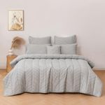 Dreamaker Lennox Chevron 6 Piece Comforter Set, Complete Bedding Set, Includes Cushion Standard and European Pillowcases, Modern Ultra-Soft Filling Quilted Blanket - Silver (Queen Bed)