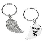 Angel Wing metal Keyring – Always With You message. Metal keyring, double sided keyring with a detailed feathered effect angel wing and 'Always with you' inscribed on the reverse side.