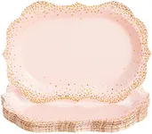 Sparkle and Bash 24-Pack Pink Disposable Serving Trays, Gold Foil Polka Dotted Party Platters for Wedding, Birthday, Tea Party, Brunch Decorations, Table Centerpiece, Home Decor (9x13 in)