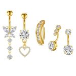 VCMART 14g Gold Belly Button Ring Clicker Belly Button Piercing Dangle Belly Button Rings Diamond Belly Rings for Women Surgical Stainless Steel Belly Navel Rings Piercing Jewelry Heart Butterfly