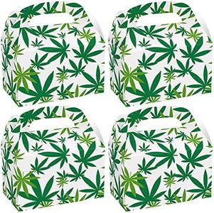 Cieovo 24 Pack Weed Leaves Party Paper Gift Bags, Leaf Print Goodie Candy Bags Kraft Treat Paper Bags with Stickers for Green Weed Leaves Theme Birthday Baby Shower Party Supplies Decoration