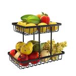 PRIME KRAFTS 2 Tier Metal Wire Fruits, Vegetables, Bread and Snacks Storage Stand with Handle|Bathroom Countertop Basket Stand|2 Tier Modern Countertop Fruit Stand for Kitchen, Dining Table