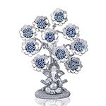 Evil Eye Flowers Lucky Tree with Silver Ganesha Hindu Elephant God Statue Home Office Feng Shui Protection Ornament Blessing Gift