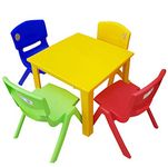 A406 Strong Kids Children Table and Chairs Set for Study, Activity Garden Indoor (Yellow Table + 4 Chairs Mix)