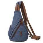 Canvas Sling Bag - Small Crossbody Backpack Shoulder Casual Daypack Chest Bags Rucksack for Men Women Outdoor Cycling Hiking Travel (6881-Blue)
