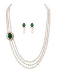 Hyderabad Jewels Natural Fresh Water Oval Pearl Side Piece Necklace Chain for Women (Green)