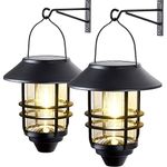 2 Pack Solar Lanterns Outdoor Hanging Solar Lights Waterproof Porch Lights Fixtures, Heavy Glass & Stainless Dusk to Dawn Outdoor Solar Lights Illumination for Outside Yard