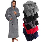 Ross Michaels Mens Luxury 400gsm Hooded Long Robe - Full Length Plush Big & Tall Bathrobe (Grey, L/XL)