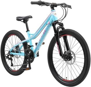 BIKESTAR VTT Vélo Tout Terrain pour Enfants de 10-13 Ans | Bicyclette 24 Pouces 21 Vitesses Shimano, Hardtail, Freins Disc, Suspension | Turquoise Blanc
