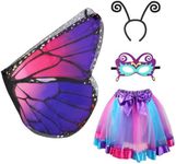 AUTOWT Girls Fairy Butterfly Wings Costumes - 4Pcs Little Girls Dress Up with Purple Colorful Tutu Skirt and Headband for 3-9 Years Kids Photography Birthday Dance Party Gift (Purple)