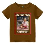 Bouncy Toonz Personalised Tshirt for Boys 8-9 & 9-10 Years Peanut Brown Round Neck Half Sleeve Cotton T-Shirts Photo Gift - (cus-Photoprint-boy-Peanut Brown-8-10y)