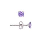 4MM Sterling Silver Earrings Amethyst Purple Cubic Zirconia Studs for Women