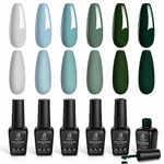 Beetles Blue Green Gel Nail Polish Set, 6 Colors Misty Gray Dark Green Gel Polish Kit Baby Blue Nail Gel Polish Soak Off Uv LED Nail Lamp Gel DIY Home Nails Manicure Gifts for Women