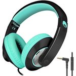 Rockpapa Comfort+ Kids Headphones, Headphones Wired Over Ear Headphones with Mic for Kids Adult, Adjustable Headphones for School/Travel/Phone/Kindle/PC/MP3 - Black Teal