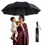 Roughhouse Foldable Jumbo XL Golf Umbrella – Windproof, Tri-Fold Large Umbrella for Men & Women | Stylish & Portable | All-Weather Protection for Rain, Sun, Travel, & Outdoor Use |Black