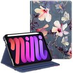 Fintie Folio Case for iPad Mini 7 (A17 Pro) 2024 / iPad Mini 6 2021, Multi-Angle Smart Stand Cover with Pencil Holder & Pocket, Auto Sleep/Wake for iPad Mini 8.3 Inch (Blooming Hibiscus)