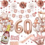 60th Birthday Decoration for Women, Unique Glitter Circle Dot Hanging, 60th Rose Gold Balloons, Paper Pom Poms, 60th Birthday Banner, Rose Gold Birthday Decorations, Number 60 Balloons for Party