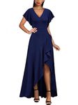 Miusol Women's Formal V Neck Ruffle Split Evening Party Long Dress (Large, Navy Blue)