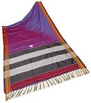 Spewim Womens Khan Cotton Saree 6 Yards With Blouse Piece(Plain Khan (121) Purple+Coffee)