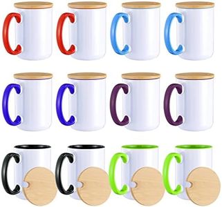 RAINBOWTIE Sublimation Mugs Set of 12, 15 oz Sublimation Mugs Blank with Bamboo Lid, Sublimation Coffee Mugs, Tazas para Sublimacion, Bulk Mugs, Coffee Cup with Lid,6 Assorted Colors
