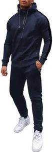 COOFANDY Mens Tracksuit Athletic Full-Zip Sweatshirt Track Jackets and Pants 2 Piece Outfit with Zipper Pocket (Navy Blue M)