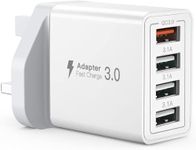 USB Plug Charger, 4-Port Wall Charger USB Fast Charger Plug UK with 33W Intelligent Quick Charge 3.0, Multi USB Power Adapter Fast Charging for iPhone 15 14 13 12 11 Pro Max XS XR SE,Samsung, iPad