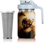 Jrssae Cold Brew Coffee Maker - 32oz Cold Brew Pitcher with Stainless Steel Super Dense Filter Easy of Use, Durable & Sturdy Classic BPA Free Sturdy Mason jar Pitcher with Gray Lid Easy to Clean