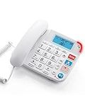 Maxesla Big Button Landline Telephone with Speaker, House Phone Ringer Volume and Speakerphone Volume Adjustable, Multifunctional Home Phone Corded Telephone for Seniors, Alarm, White with Display