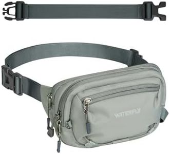 WATERFLY Small RFID Fanny Pack: 1.5L Slim Mini Anti-Theft Crossbody Waist Bag with Extender Strap, Water-Resistant Waist Pack for Men Women Travel Hiking Running-Grey