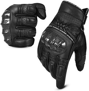 Oro Biker Leather Motorbike Gloves Mens, Carbon Knuckle Motorcycle Gloves Touchscreen Compatible, Extra Grip Powersports Motorbike Gloves Road Racing Riding Gloves (Black, L)