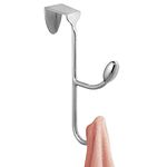 iDesign Hanging Coat Hanger with 2 Hooks, Metal Coat Hooks for Clothes and Accessories, Over the Door Hooks for Hallway or Bathroom, Silver