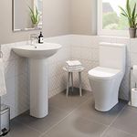 Affine Modern Bathroom Cloakroom Suite Close Coupled Toilet Basin Sink Full Pedestal