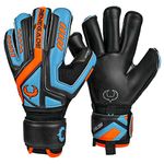 Renegade GK Talon Cyclone 2 Goalie Gloves with Pro-Tek Fingersaves | 4mm Hyper Grip & Duratek | Black, Orange, Blue Goalkeeping Gloves (Size 9, Youth-Adult, Roll Cut, Level 2)