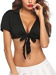 Avidlove Women Short Sleeve Bolero Cardigan Crop Top Tie up Shrug Cosplay Shirt Black,XL