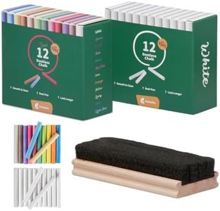 Kedudes Dustless Chalk with Eraser (24 pack) - 12 Colored Chalkboard Chalk + 12 White Chalk for Chalkboard & Chalk Board Eraser, Outdoor Chalk, School Supplies Blackboard Chalk with Chalk Eraser