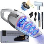 Handheld Vacuum Cleaner Cordless 16000Pa Wireless Handheld Car Vacuum Cleaner Strong Suction 120W Powerful USB Rechargeable 30min Long-Lasting Battery Mini Portable Vacuum,Stainless Steel Filter,White
