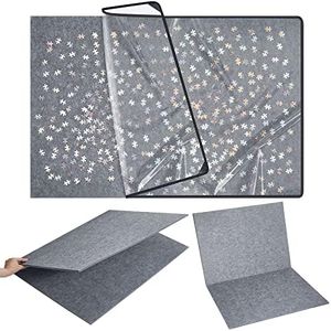Sratte Jigsaw Puzzle Board with Dustproof Cover, Foldaway Felt Puzzle Board Portable Puzzle Mat, Foldable Puzzle Pad Puzzle Storage Board, Non Slip Surface (45.7 x 30.7 Inch)
