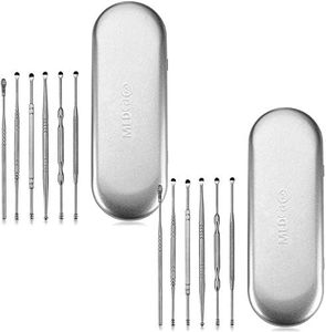 Ear Wax Removal Kits - Pack of 2-6 Piece Ear Cleansing Tool Set, Stainless Steel Ear Curette Earwax Removal Kit for Thorough Ear Cleaner with Spiral Spring Cleaner Pick Unclogger with Storage Case