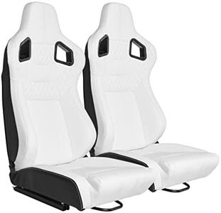 2 Pieces Universal Racing Seats with Dual Lock Sliders, PVC Leather, Steel Frame, 1 Pair of Racing Bucket Seats, 23.2''x20.1''x36.6'', White