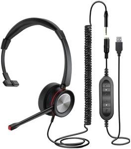 One Ear Wired USB Computer PC Headset with Noise Canceling Microphone & 3.5mm Jack, Cell Phone Mobile Headphone for Tablet Laptop Mac Skype iPhone Samsung Galaxy Huawei HTC LG ZTE BlackBerry Mi iPad