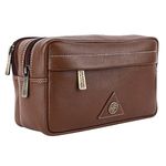 HAMMONDS FLYCATCHER Toiletry Bag For Men And Women -Genuine Leather Travel Organizer With Multiple Compartments -Brushwood Toiletry Shaving Kit For Men Organizer & Cosmetics Pouch For Women, 10.5 Cm