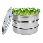 Finderomend Stainless Steel Seed Sprouting Tray Set-3 Pieces Stackable Sprouter Kit, Growing Fresh Organic Broccoli Sprouts, Wheat Grass,Fenugreek(2-Tier Mesh Sprouting Trays + 1 Base + 1 Cover Lid)