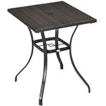 Outsunny Patio Wicker Dining Table with Umbrella Hole, 34 Inch Outdoor PE Rattan Coffee Table with Plastic Board Under The Woven Table Top for Patio, Garden, Balcony, Mixed Brown