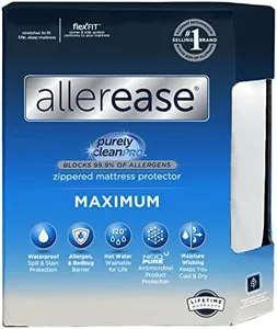 AllerEase Maximum Allergy and Bedbug Waterproof Zippered Mattress Protector - Vinyl Free & Hypoallergenic Queen