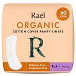 Rael Panty Liners for Women, Organic Cotton Cover - Extra Long Pantiliners, Light Absorbency, Unscented, Chlorine Free (Extra Long, 60 Count)