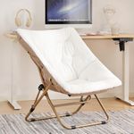 YOTATING Saucer Chair, Comfy Faux Fur Chair Oversized Folding Soft Furry Lounge Lazy Chair Metal Frame Moon Chair Accent Chair for Bedroom, Living Room, Dorm Rooms, White